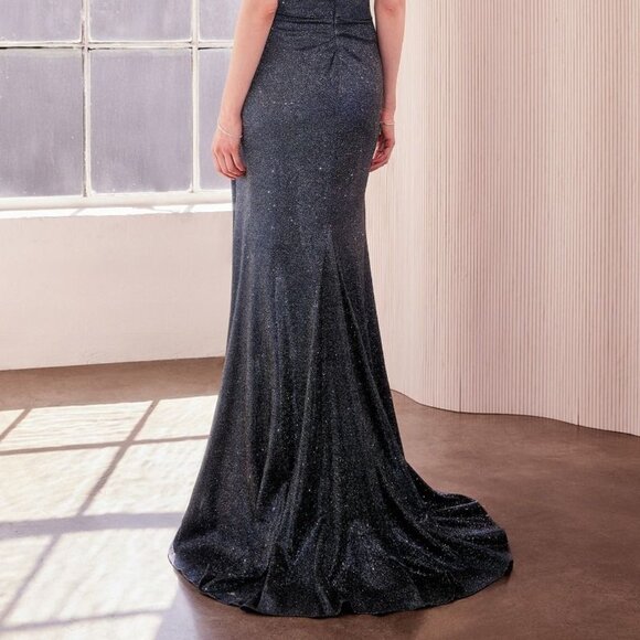 New Off Shoulder Sheath Glitter Dress w/ Leg Slit & Mid-Open Zipper Back CD T605 - Picture 9 of 9